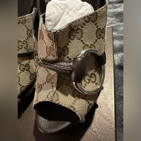 Authentic Gucci Beige/Brown GG Canvas and Leather Icon Bit Platform Clogs - Picture 5 of 13